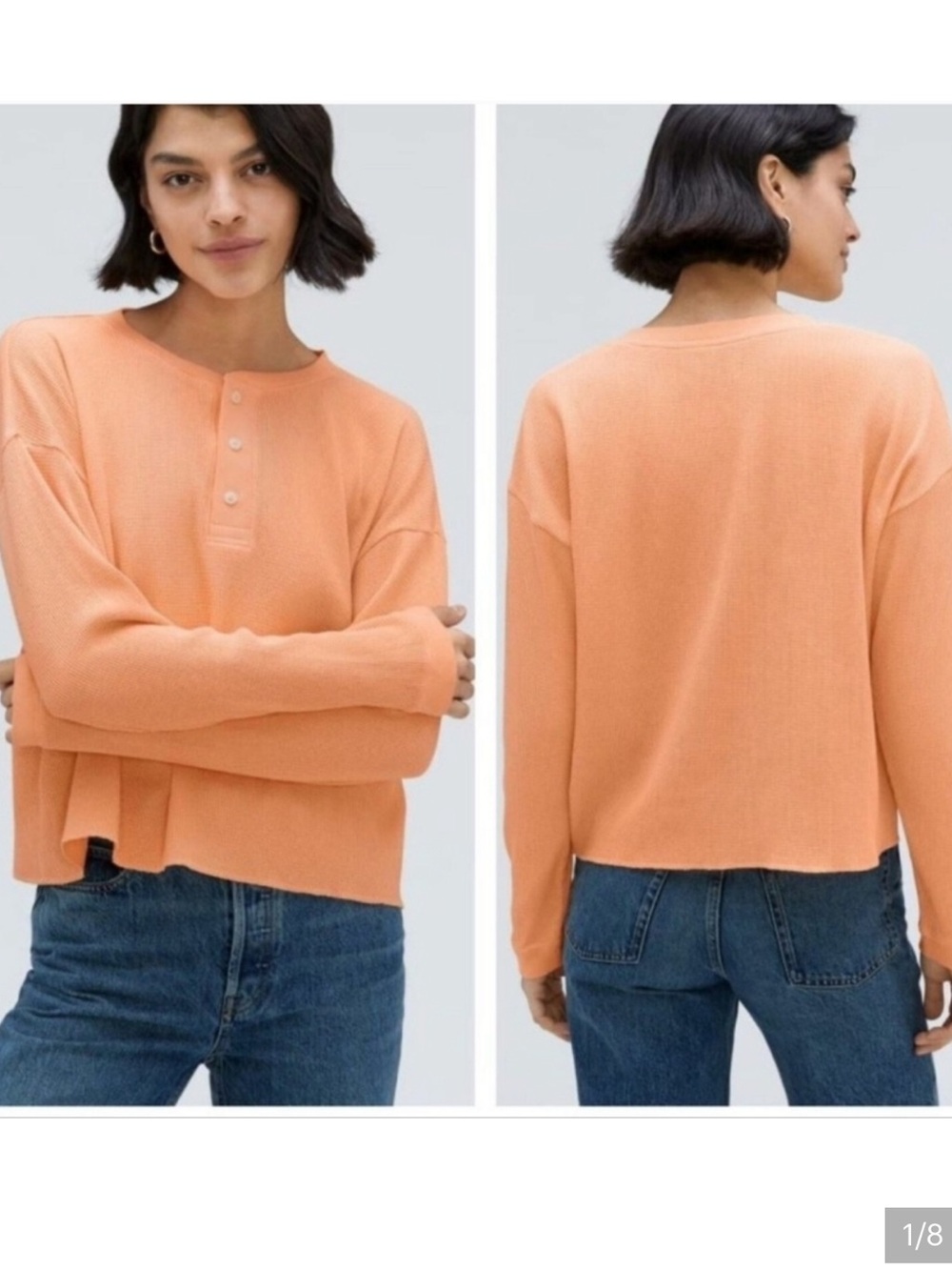 Everlane Relaxed Button-Front orange Long Sleeve Henley Top women’s size medium